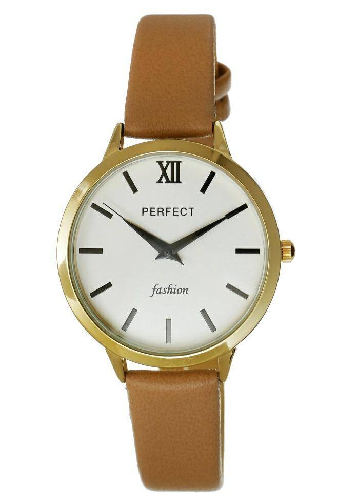 PERFECT DAMSKI L202 SREBRNA KOPERTA, JASNA TARCZA, BEŻOWY PASEK