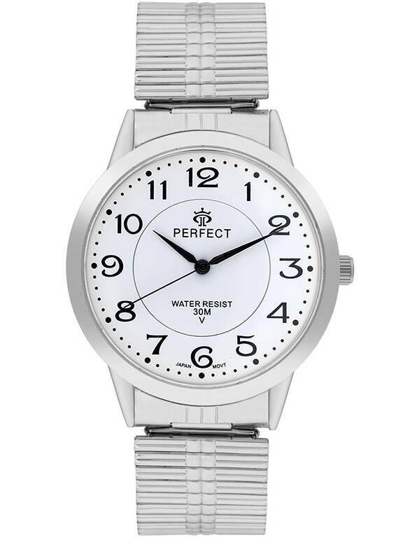ZEGAREK PERFECT STRECZ X412 SREBRNA KOPERTA, BIAŁA TARCZA, SREBRNA BRANSOLETA, CZARNE CYFRY