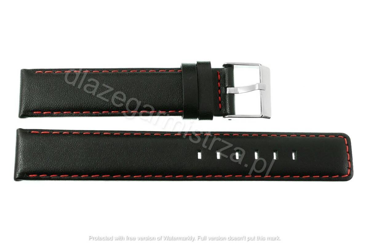 PASEK REDA 18mm PROSTY czarny pasek, czerwone przeszycie
