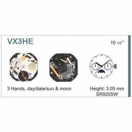 MECHANIZM SEIKO VX3H 10 1/2```SC DAY/DATE3 SUN/MOON Quartz (373)