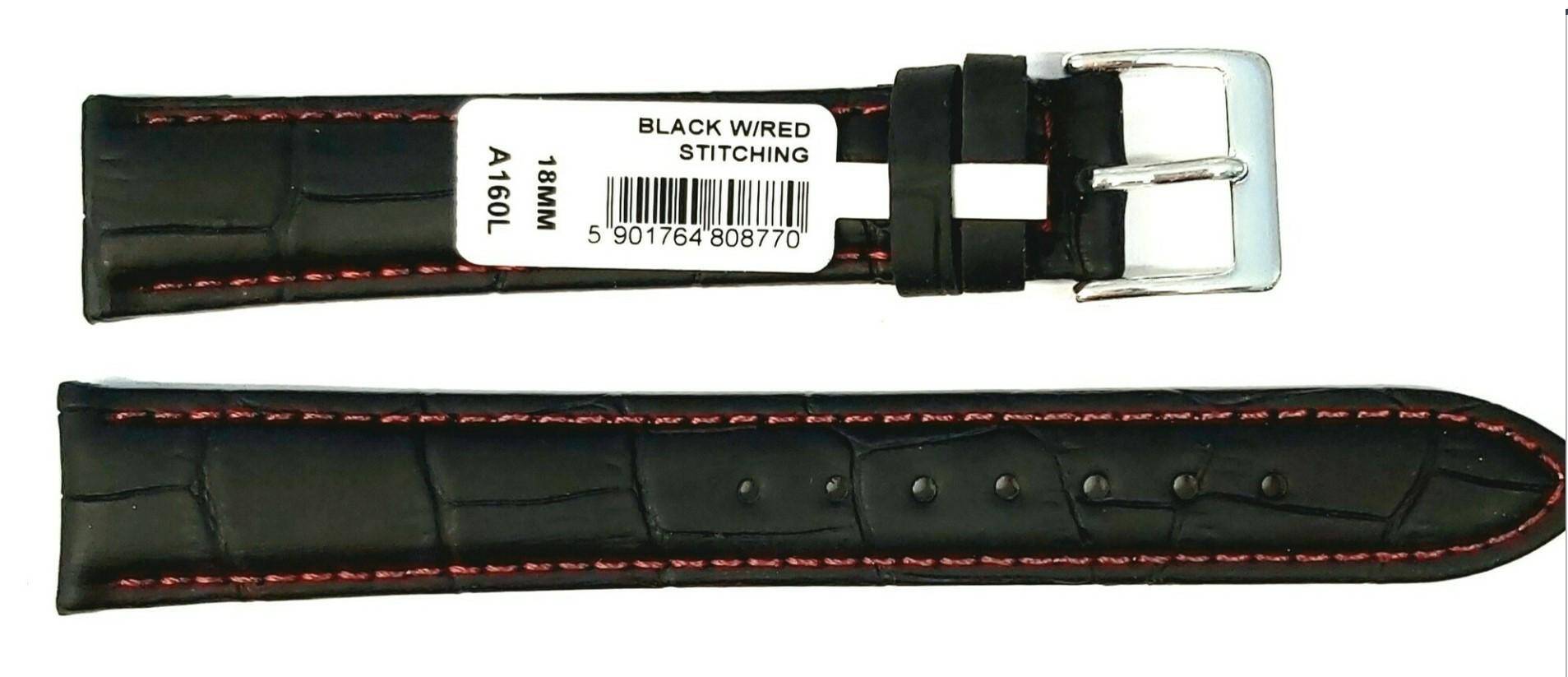 PASEK CHERMOND 18 MM XL A160L KROKODYL czarny pasek, czerwone przeszycie