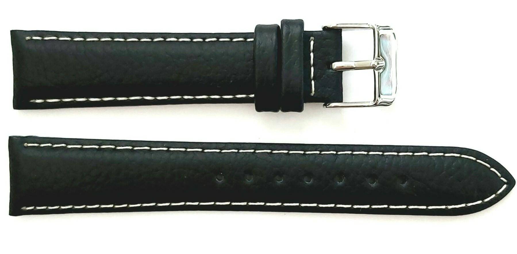 PASEK CHERMOND 18 MM A172 czarny pasek, białe przeszycie, srebrna sprzączka