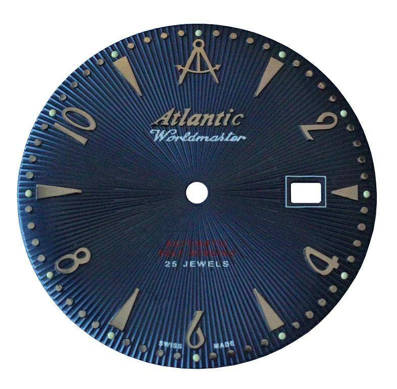 TARCZA ATLANTIC 3905 GRANATOWA 33,8 MM Z DATOWNIKIEM, SREBRNE INDEXY