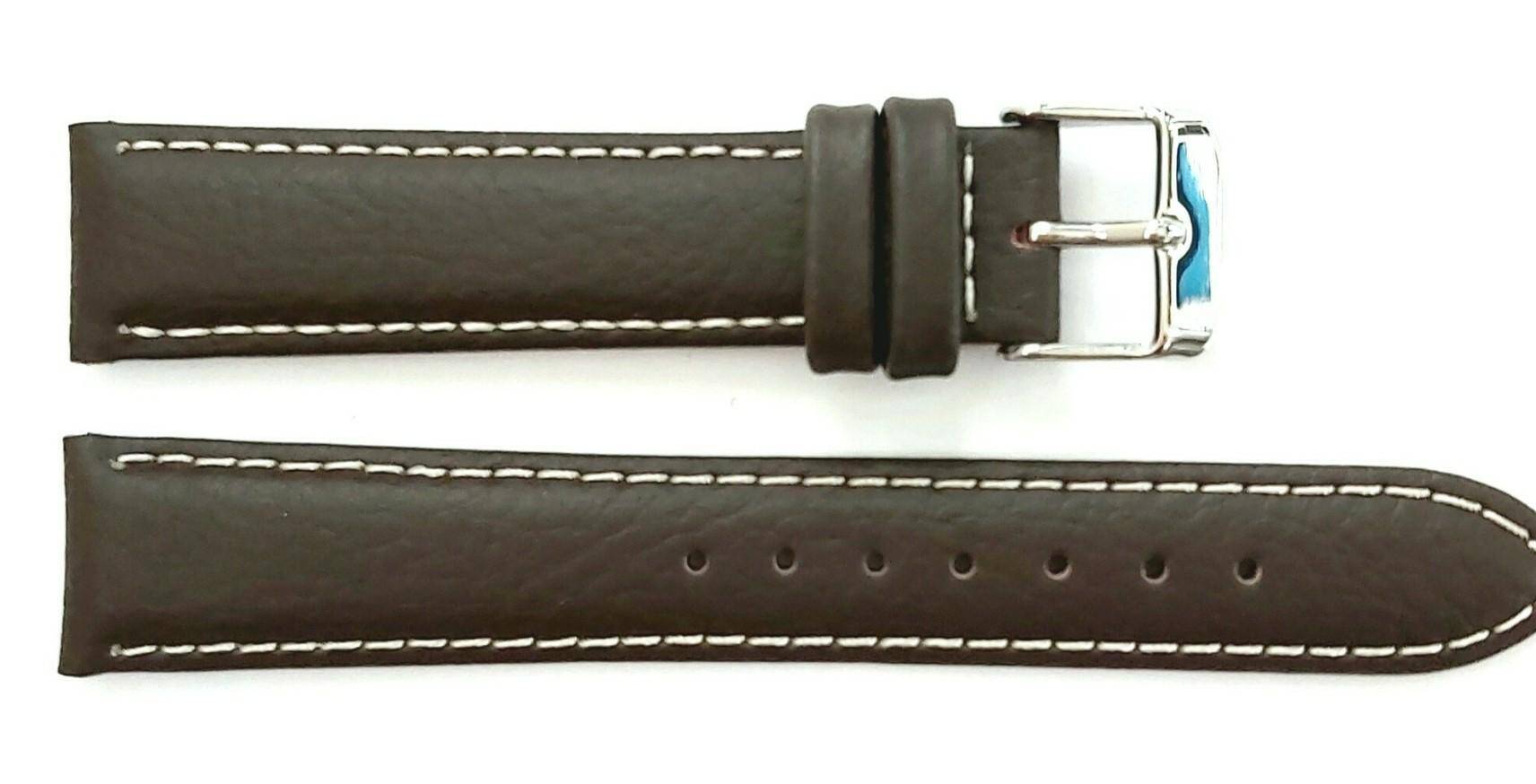 PASEK CHERMOND 18 MM A172 ciemnobrązowy pasek, białe przeszycie, srebrna sprzączka