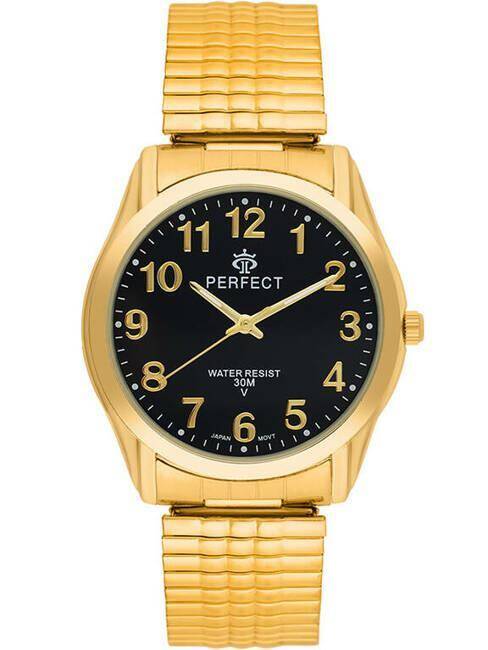 ZEGAREK PERFECT STRECZ X410 ZŁOTA KOPERTA, CZARNA TARCZA, ZŁOTA BRANSOLETA