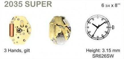 MECHANIZM MIYOTA SUPER 2035 ZŁOTA 6 3/4x8``` SC HCP 850u gold plated Quartz (377) (Zdjęcie 1)