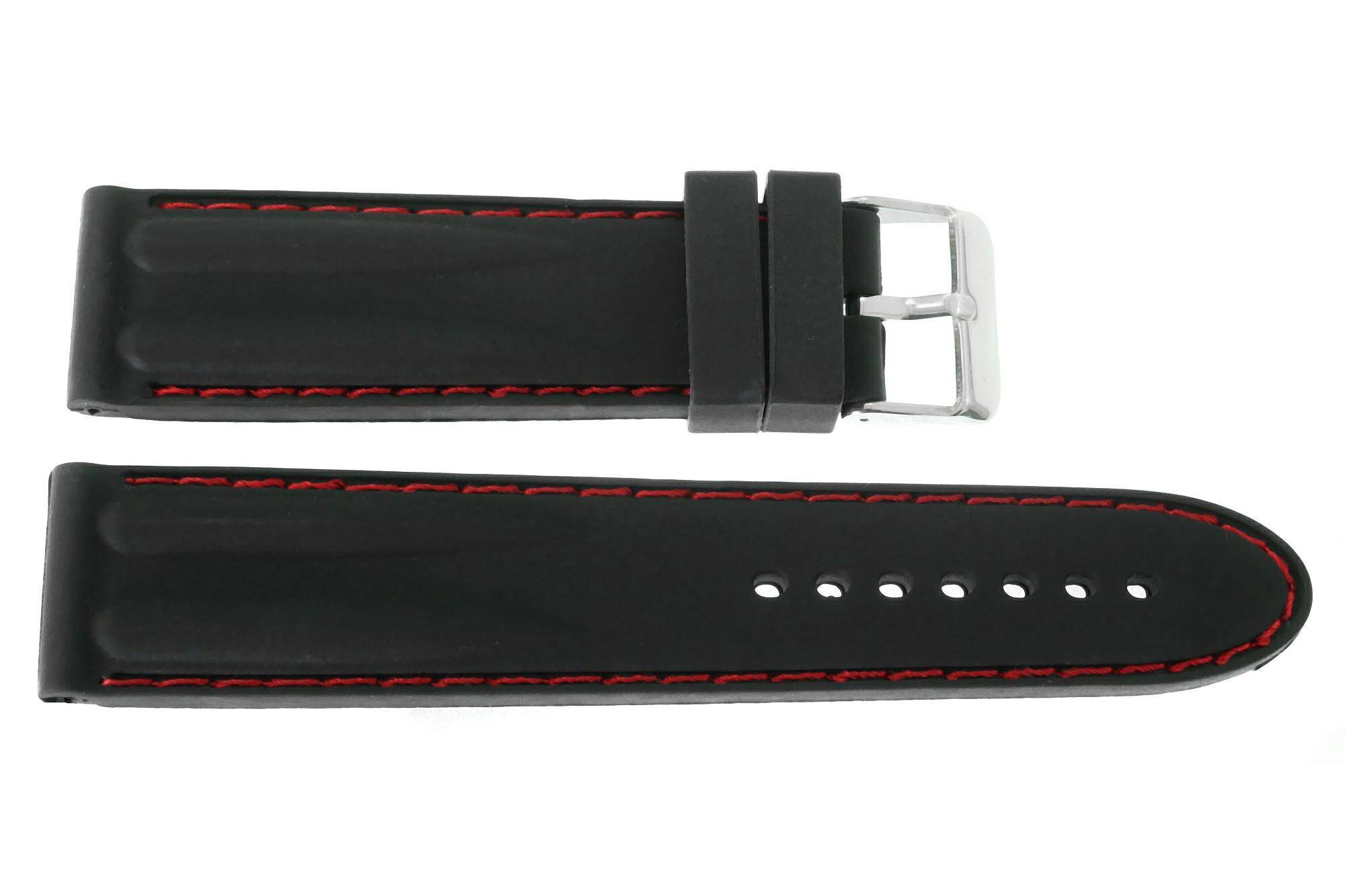 PASEK SILIKONOWY K.REDA 22 MM CZARNY CZERWONE SZYCIE