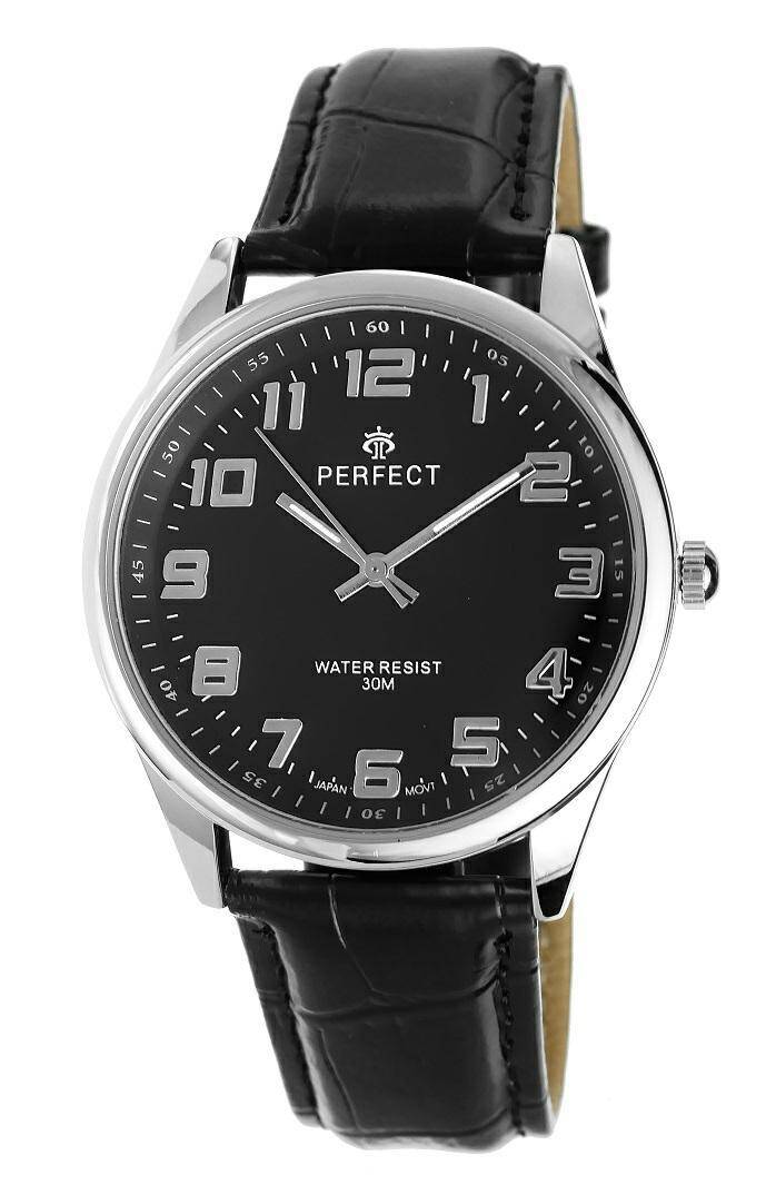 ZEGAREK PERFECT MĘSKI C405L-05 SREBRNA KOPERTA, CZARNA TARCZA, CZARNY PASEK