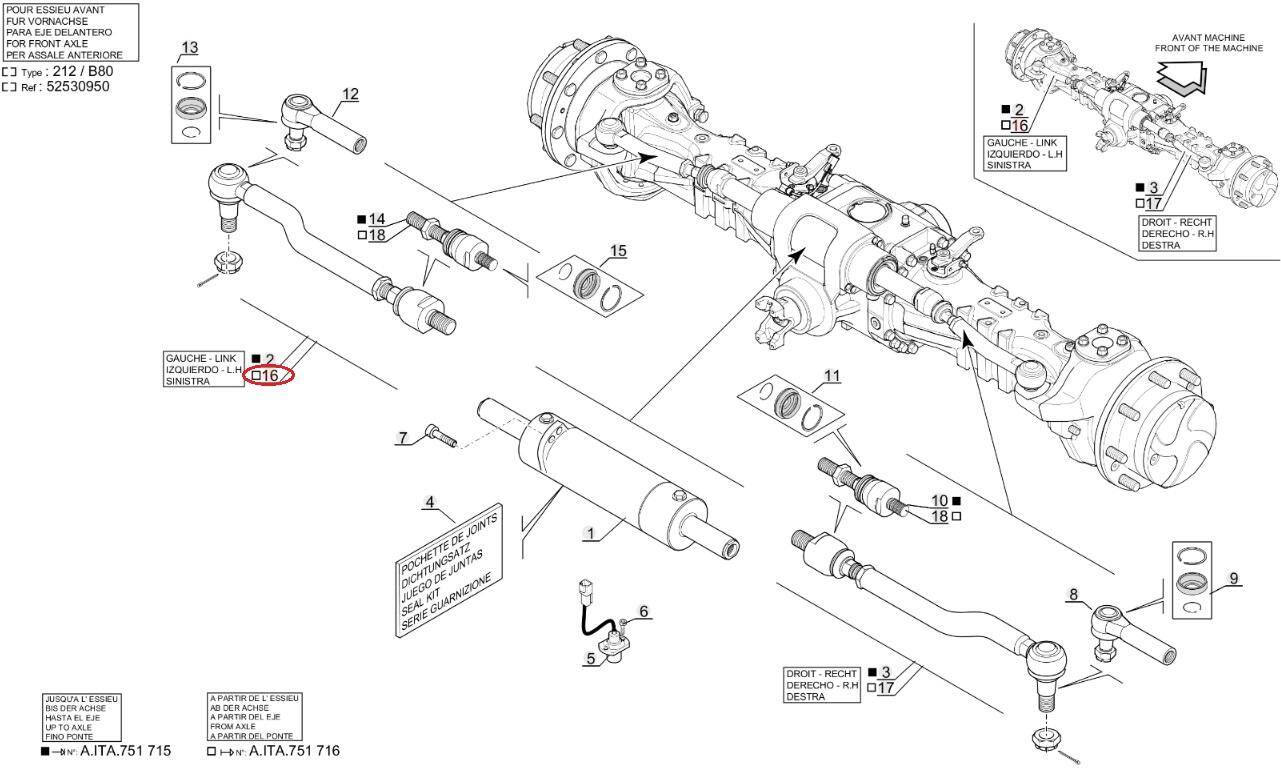 Complete steering rod for MANITOU 960583 DANA