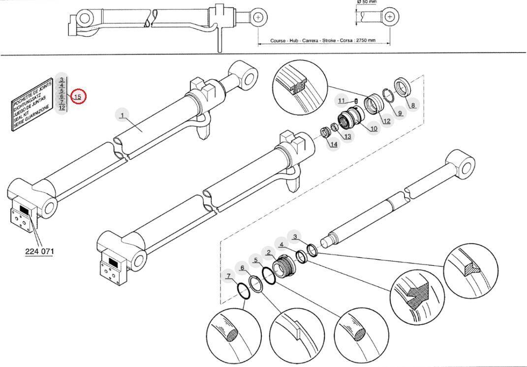 MANITOU 550697 telescope extension actuator repair kit