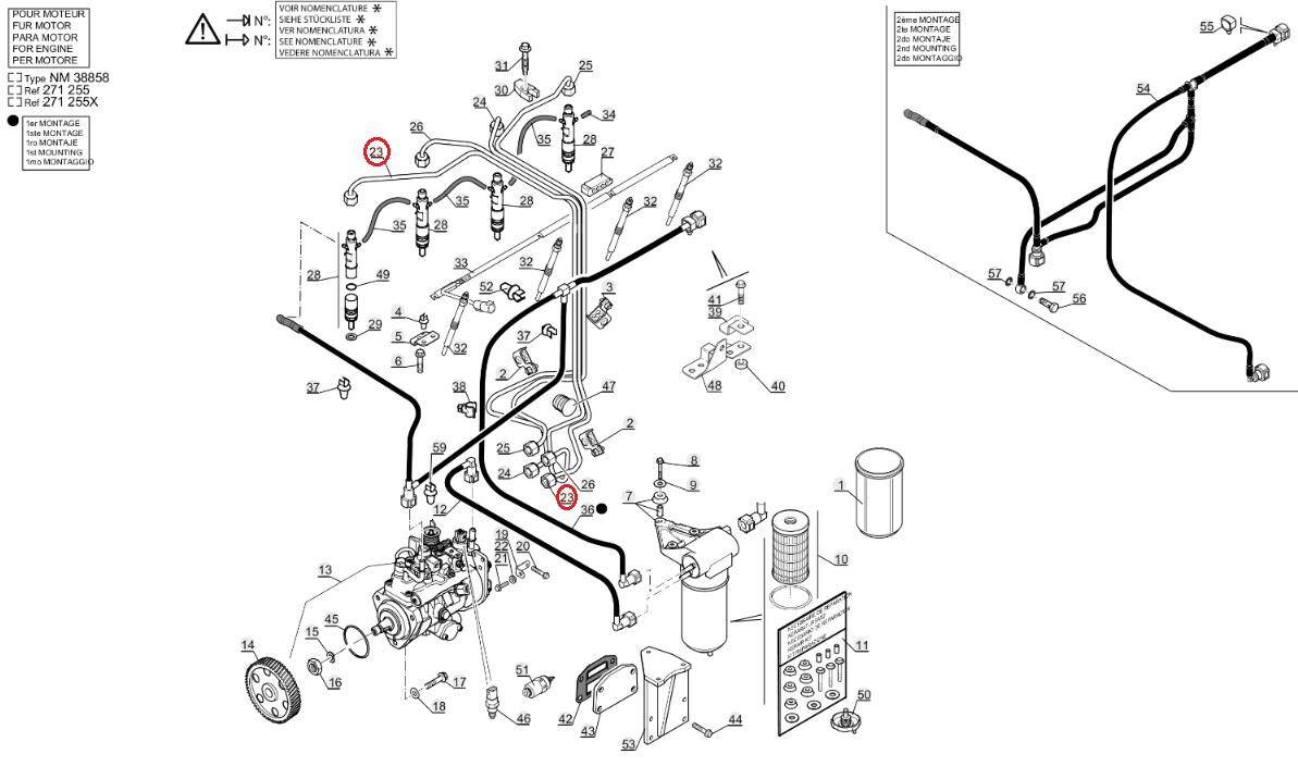 Fuel injection pump pipe - injector MANITOU 702733 / 1 cylinder