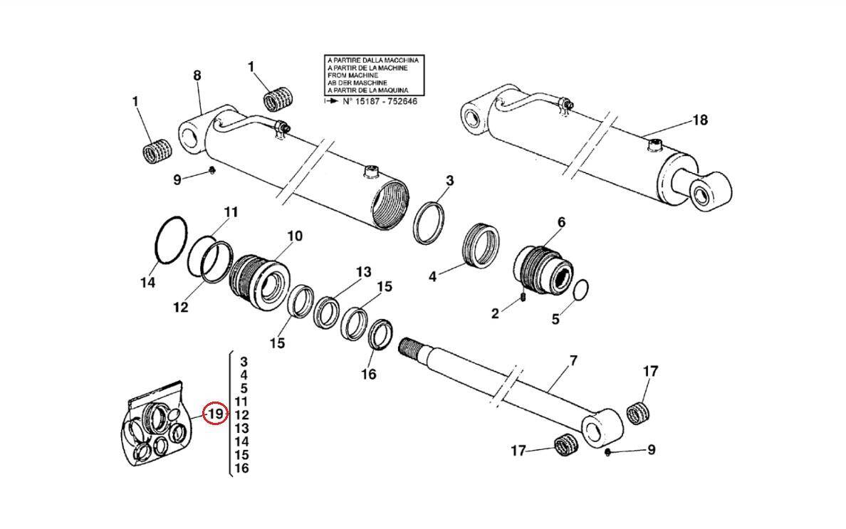 Repair kit for MANITOU 730589 tilt compensation actuator