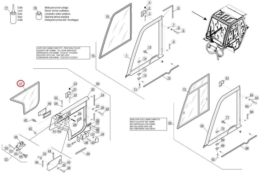 Lower right door glass MANITOU 552761