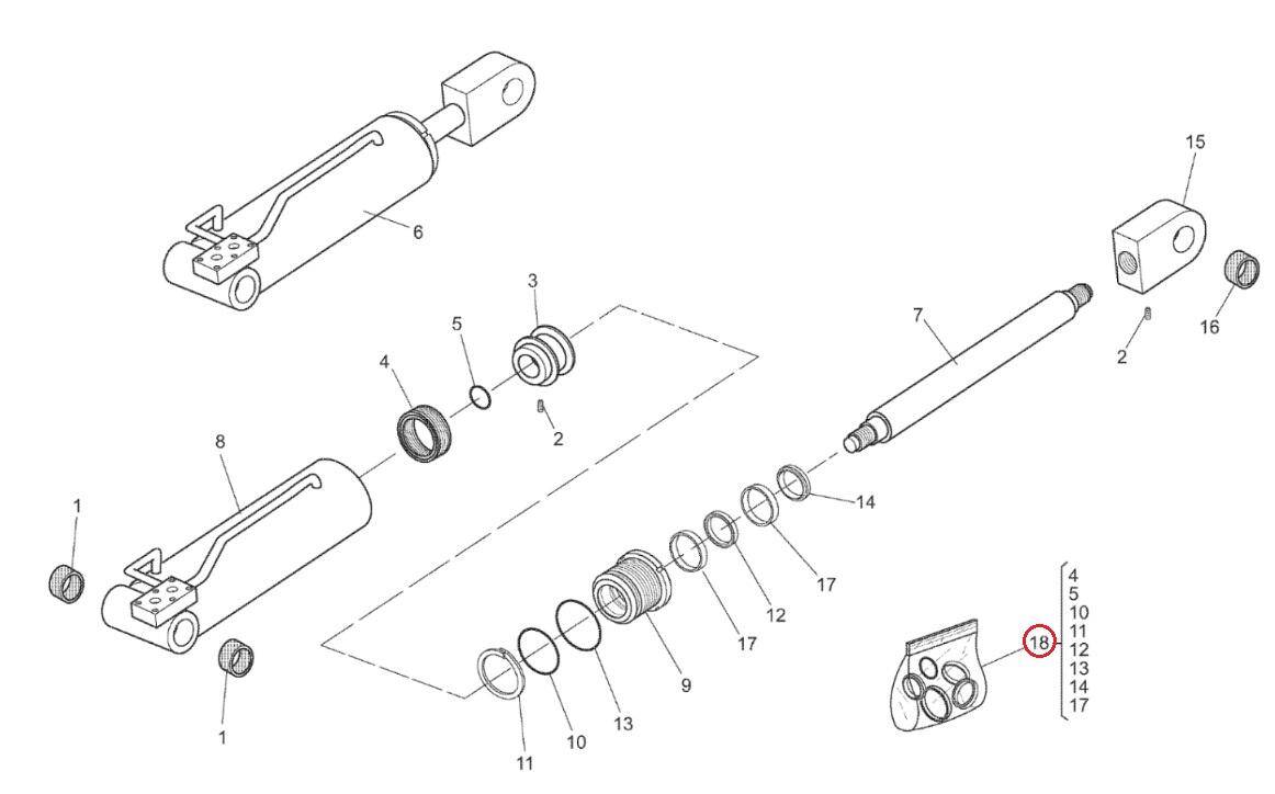 Axle leveling cylinder repair kit MANITOU 659823