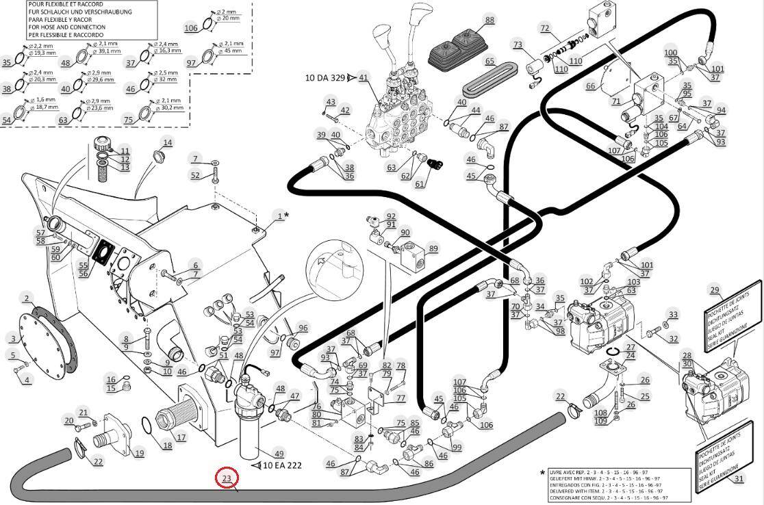 Hydraulic hose pump - oil tank without fittings MANITOU 274589