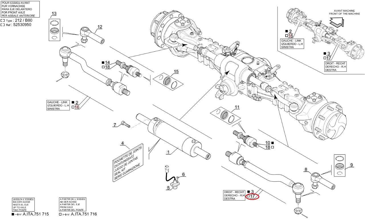 Complete steering rod for MANITOU 960581 DANA