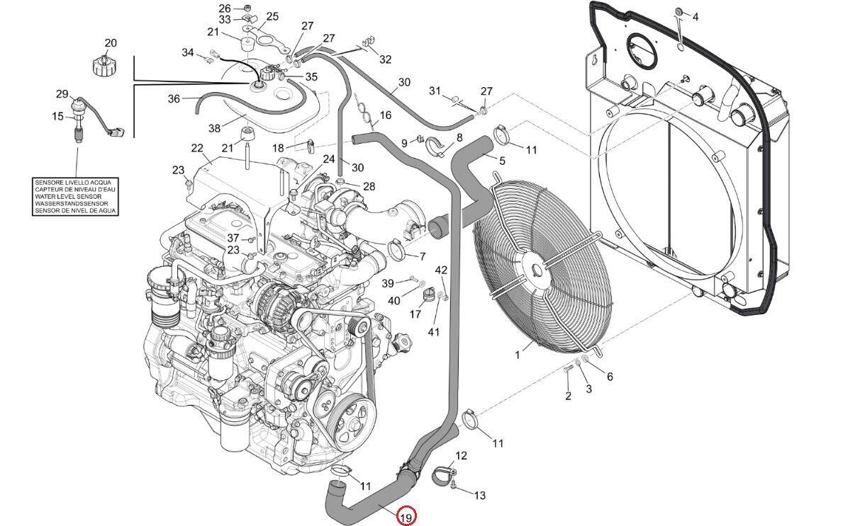 Lower radiator line - thermostat - expansion tank MANITOU 307524