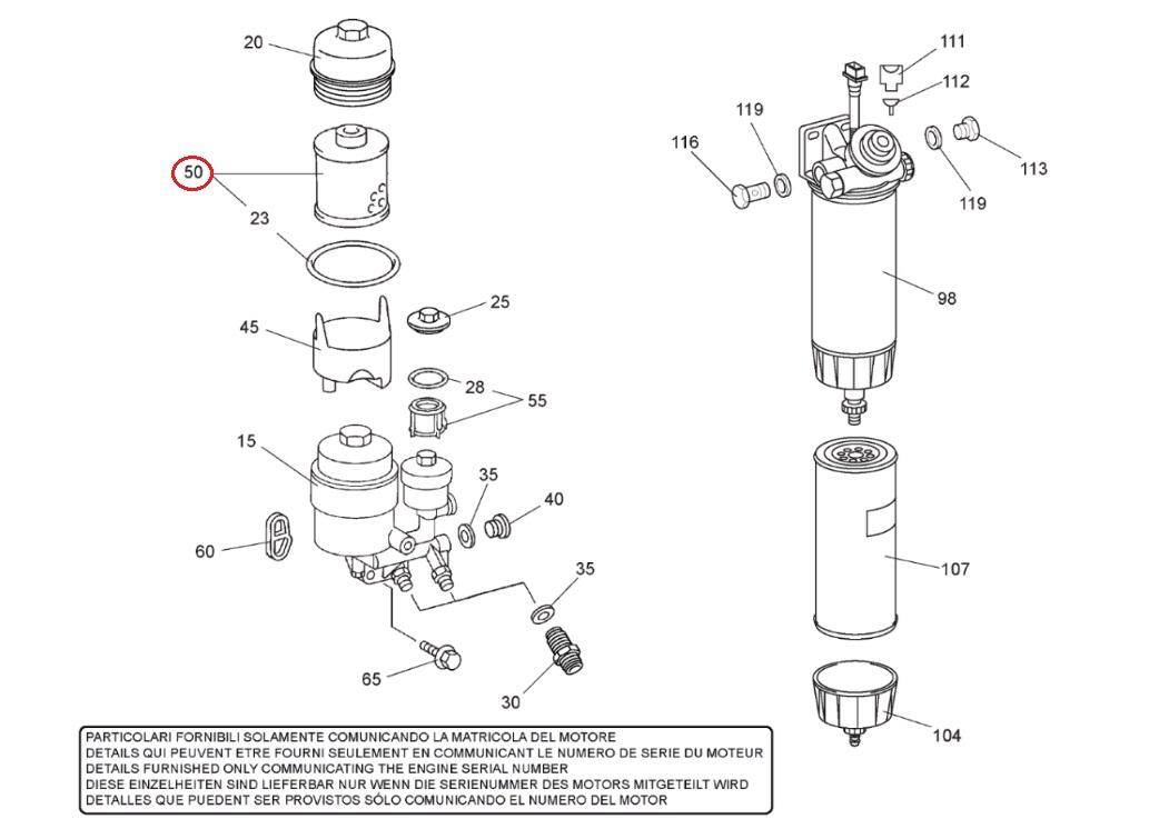 Fuel filter insert MANITOU engine MERCEDES 52816288, 608774