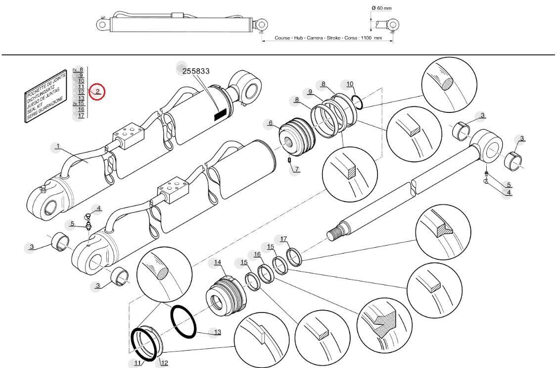 Lifting cylinder repair kit MANITOU 601657