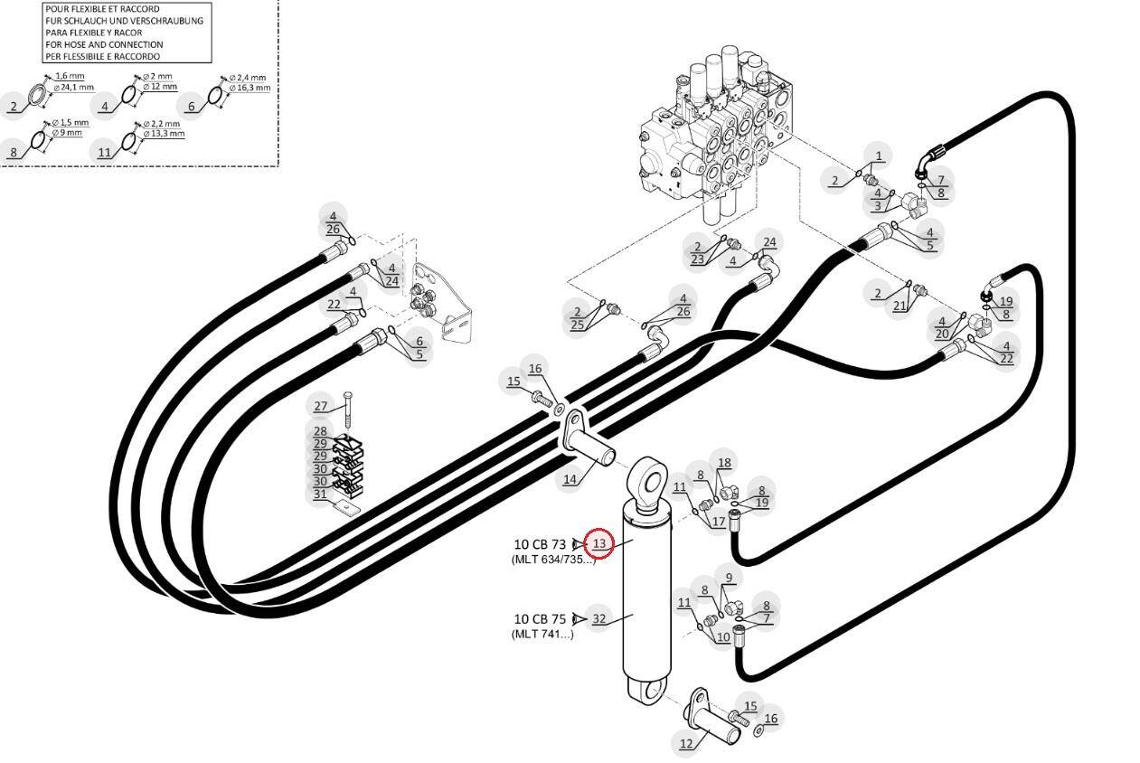 Siłownik hydrauliczny kompensacji teleskopu, wysięgnika MANITOU 52500296