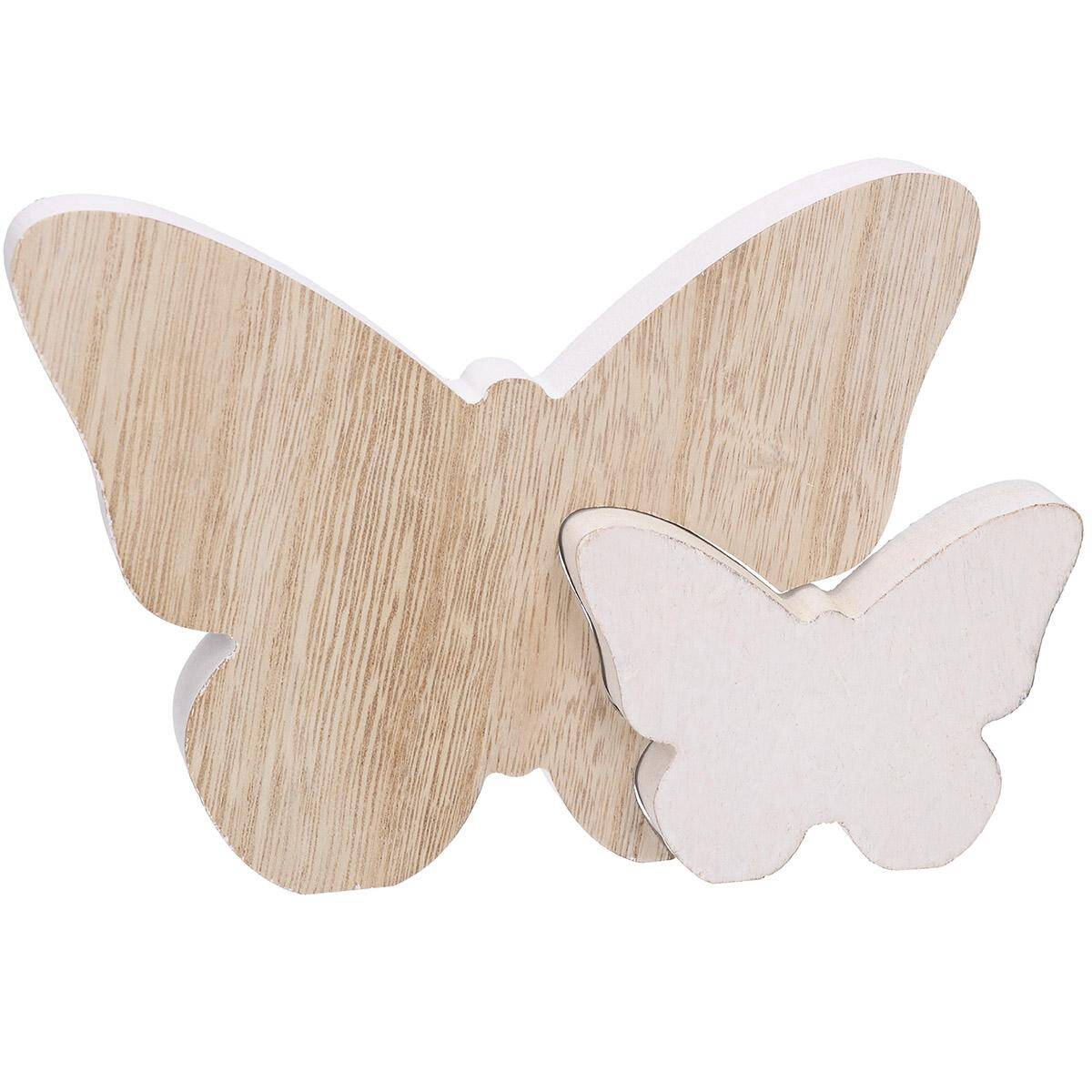 Motylki drewniane 2szt natura/biały