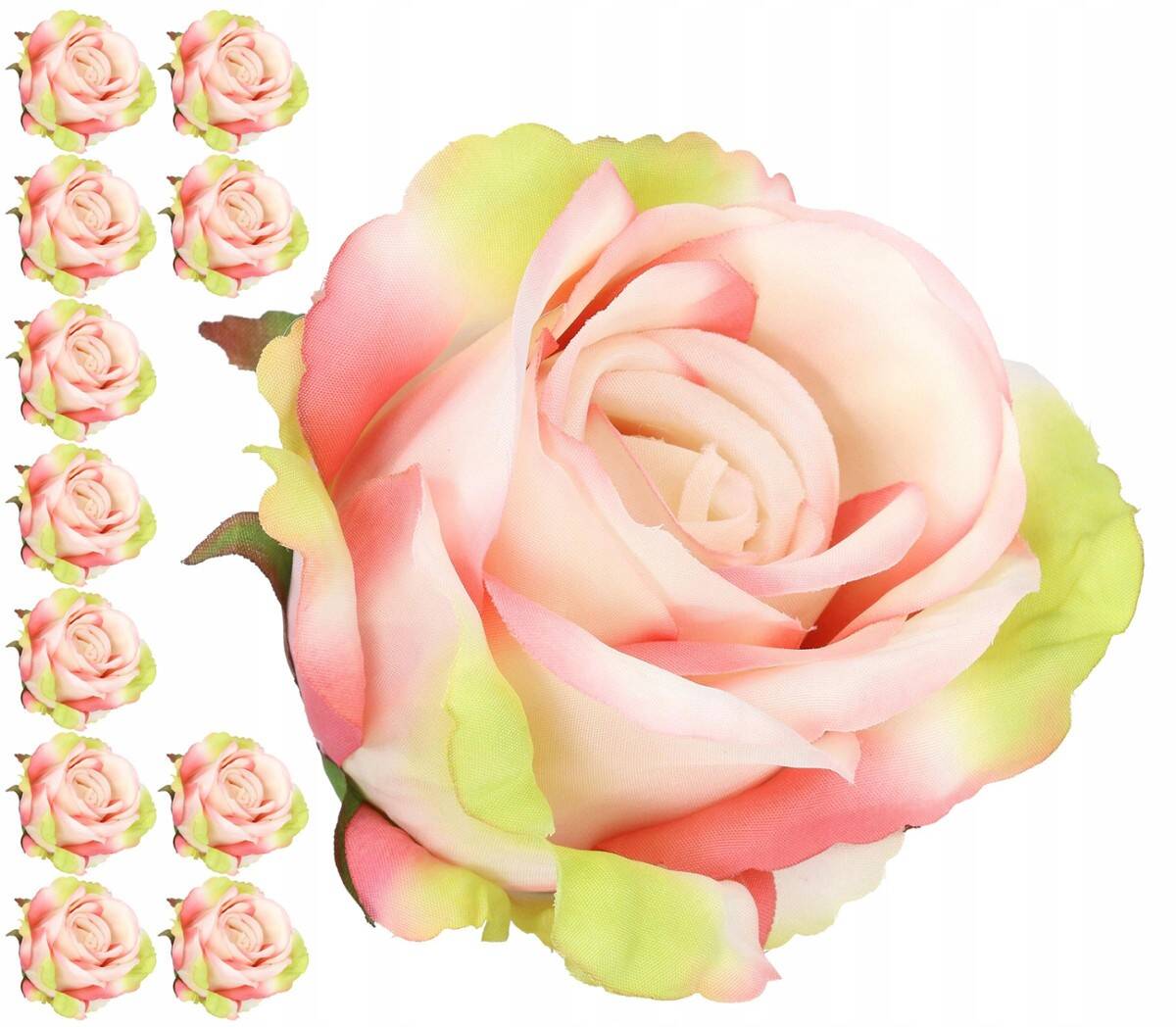 Róża główka wyrobow 8cm 8w. róż krem zie (Zdjęcie 5)