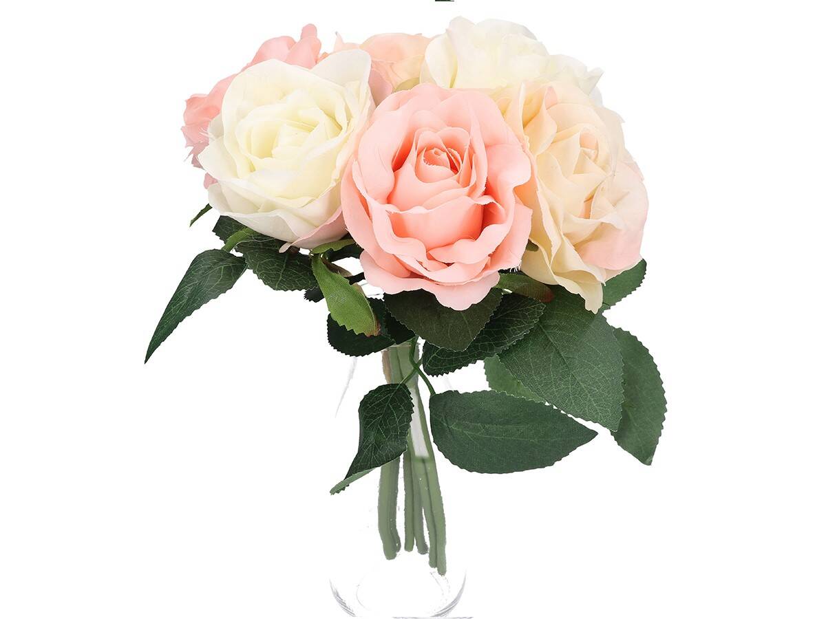 Bukiet róż x6 -sztucz.rośl. róż+krem (Zdjęcie 5)