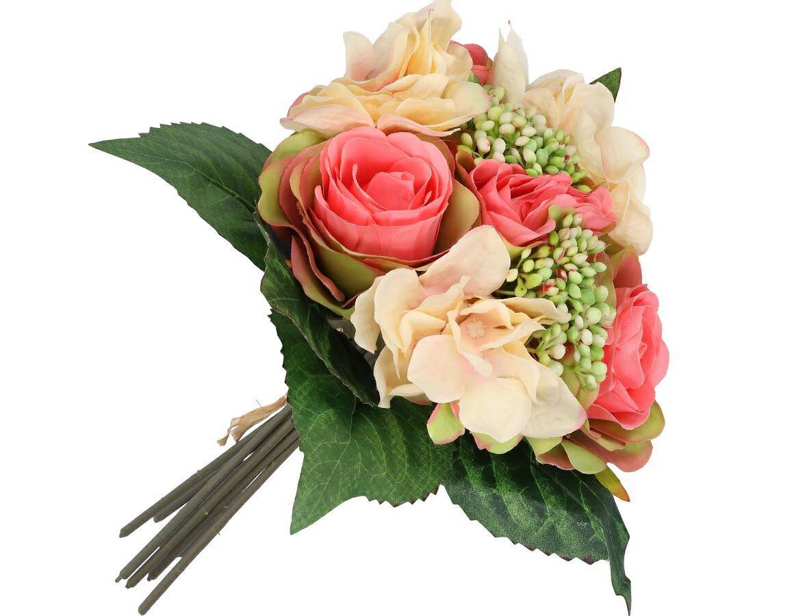 Bukiet róż z hortensją x9 rożowy-kremowy (Zdjęcie 4)