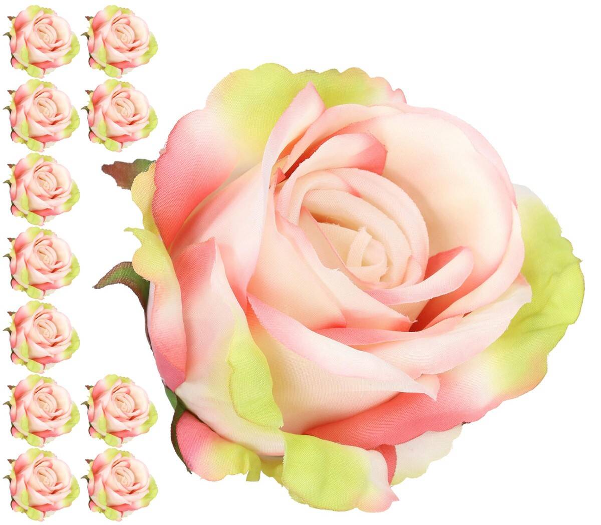 Róża główka wyrobow 8cm 8w. róż krem zie (Zdjęcie 1)