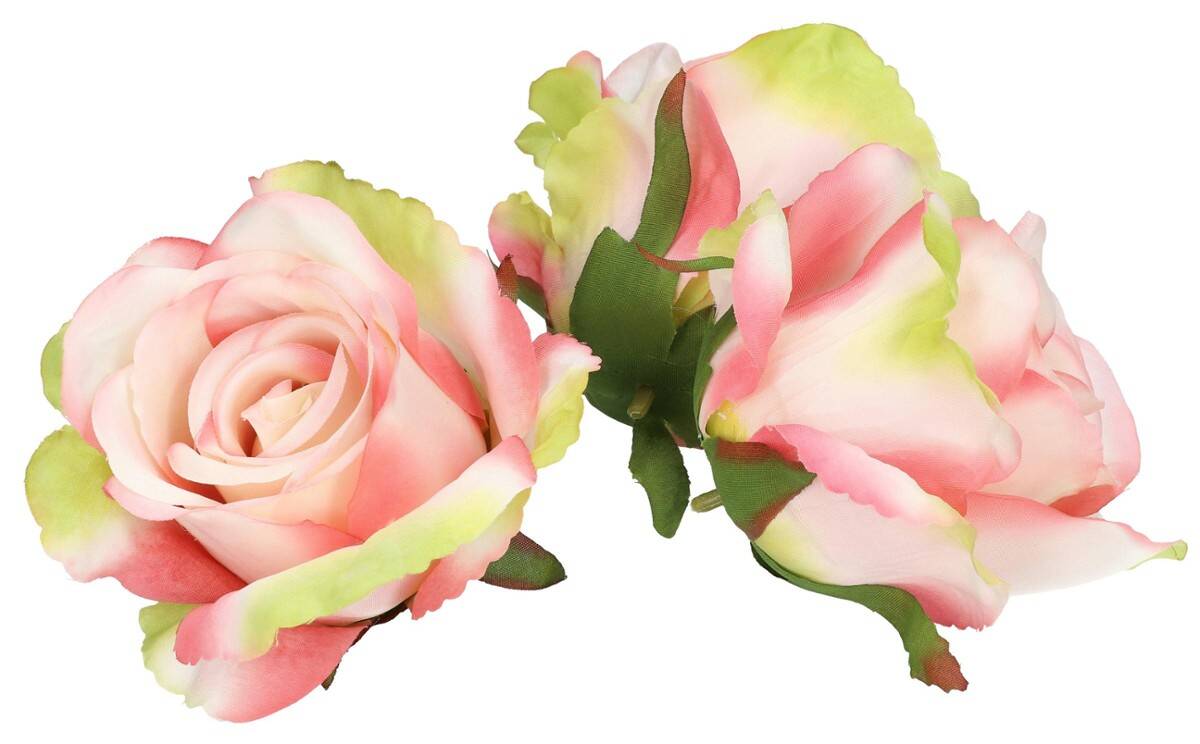 Róża główka wyrobow 8cm 8w. róż krem zie (Zdjęcie 3)