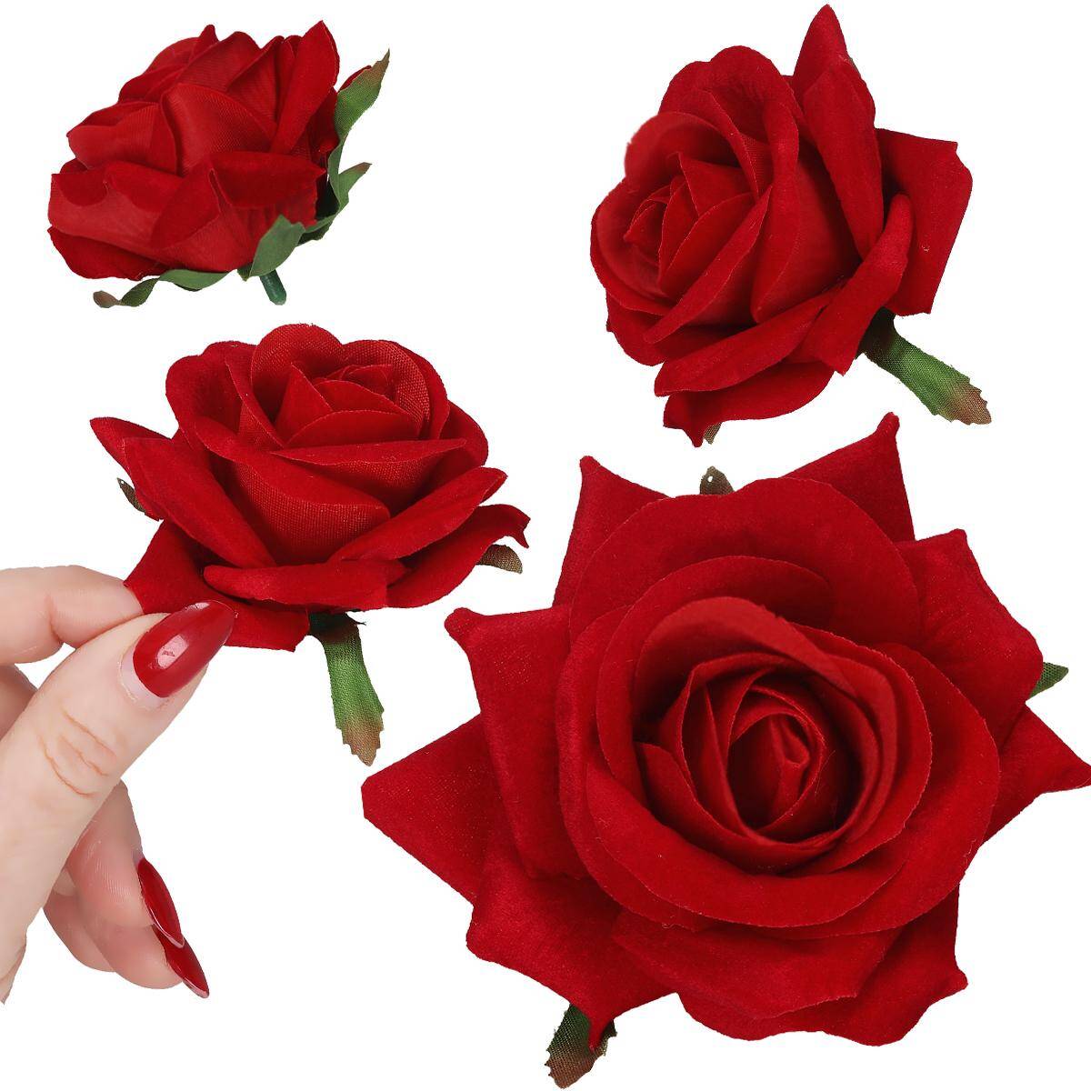 Róża wyrobowa 6cm welur czerwona (24szt)