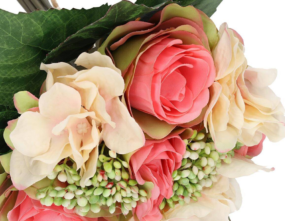 Bukiet róż z hortensją x9 rożowy-kremowy (Zdjęcie 3)