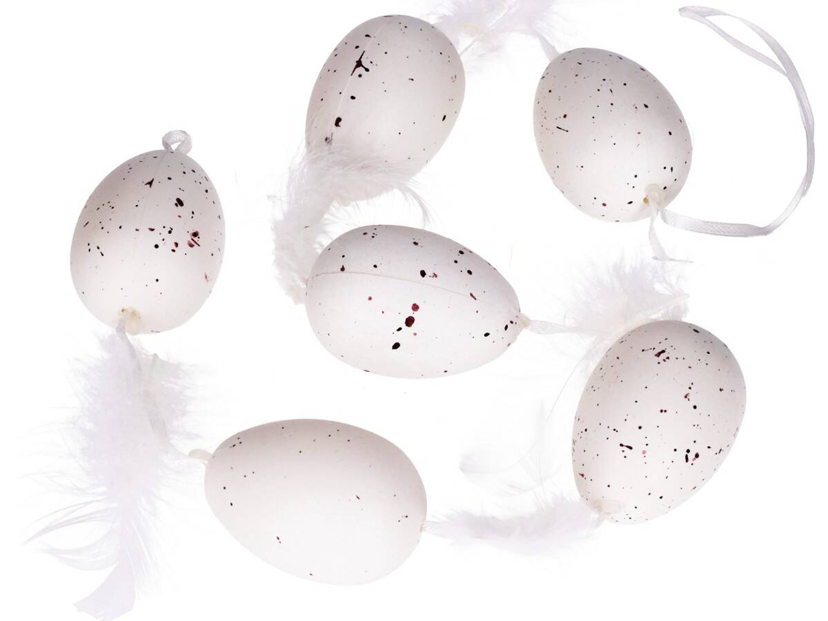 Girlanda jajka białe z piórkami s/6- 6cm (Zdjęcie 5)