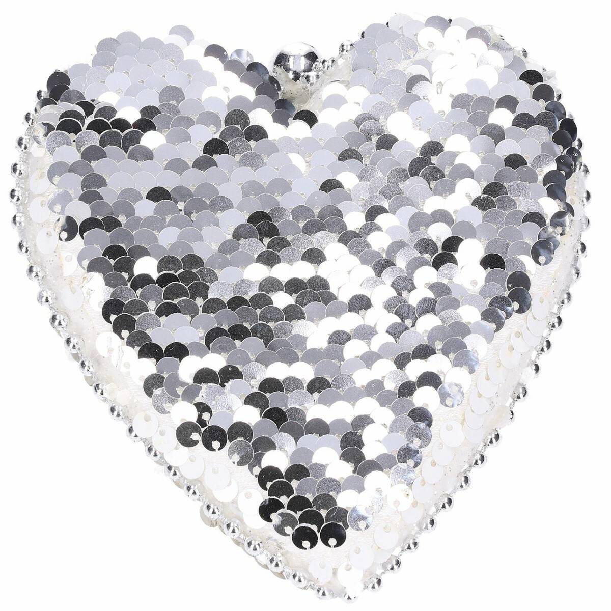 Bombka serce cekiny srebrne białe 12cm