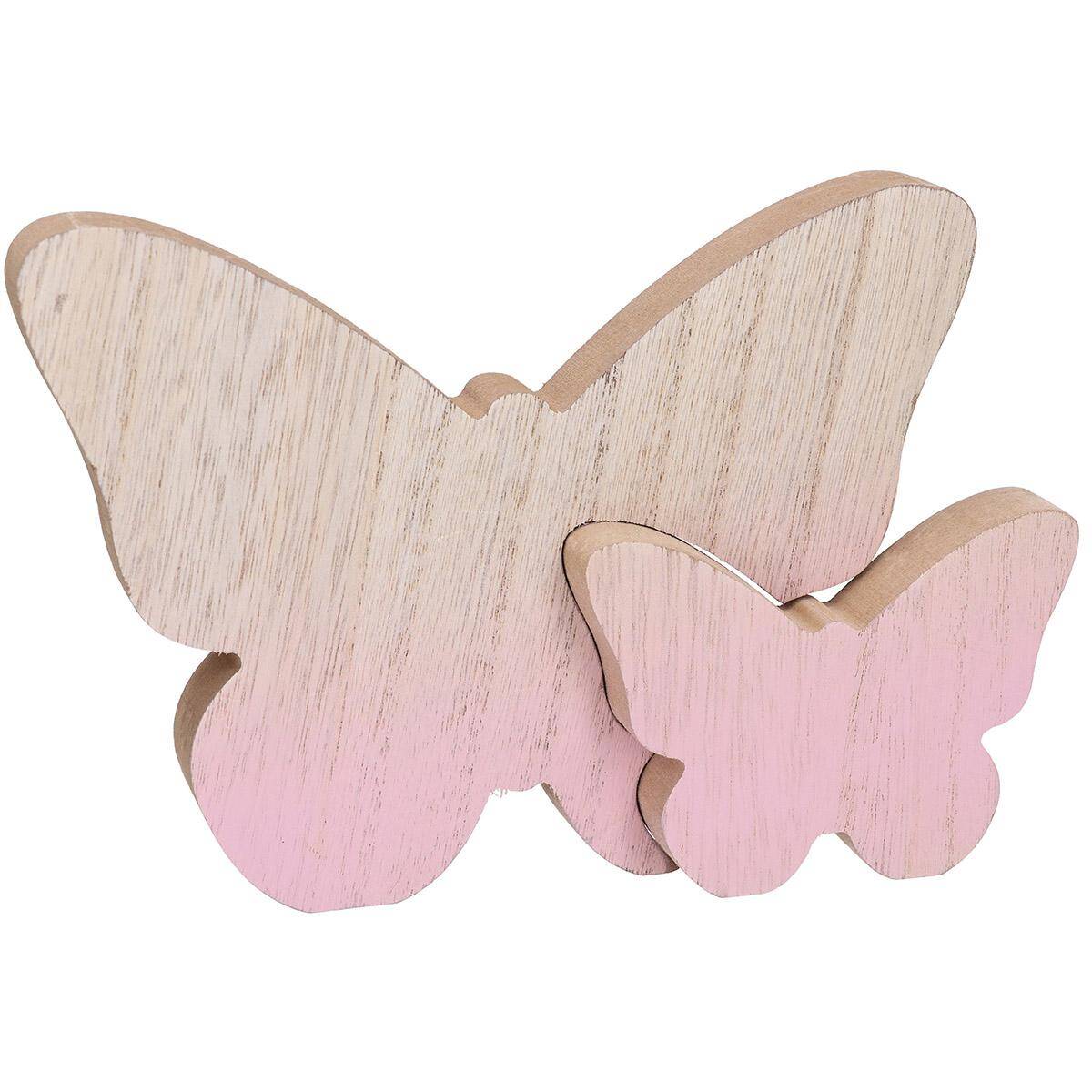 Motylki drewniane 2szt natura/rózowy