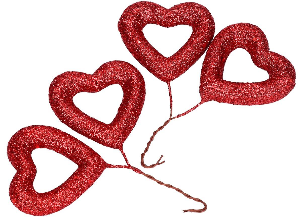 Czerwone serce brokatowe na piku 6cm 4sz (Zdjęcie 1)