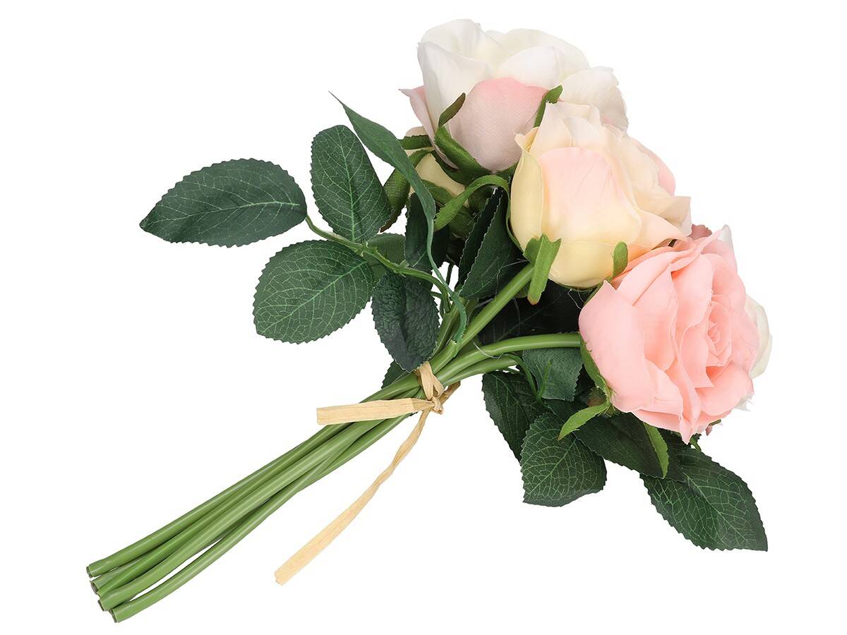 Bukiet róż x6 -sztucz.rośl. róż+krem (Zdjęcie 2)