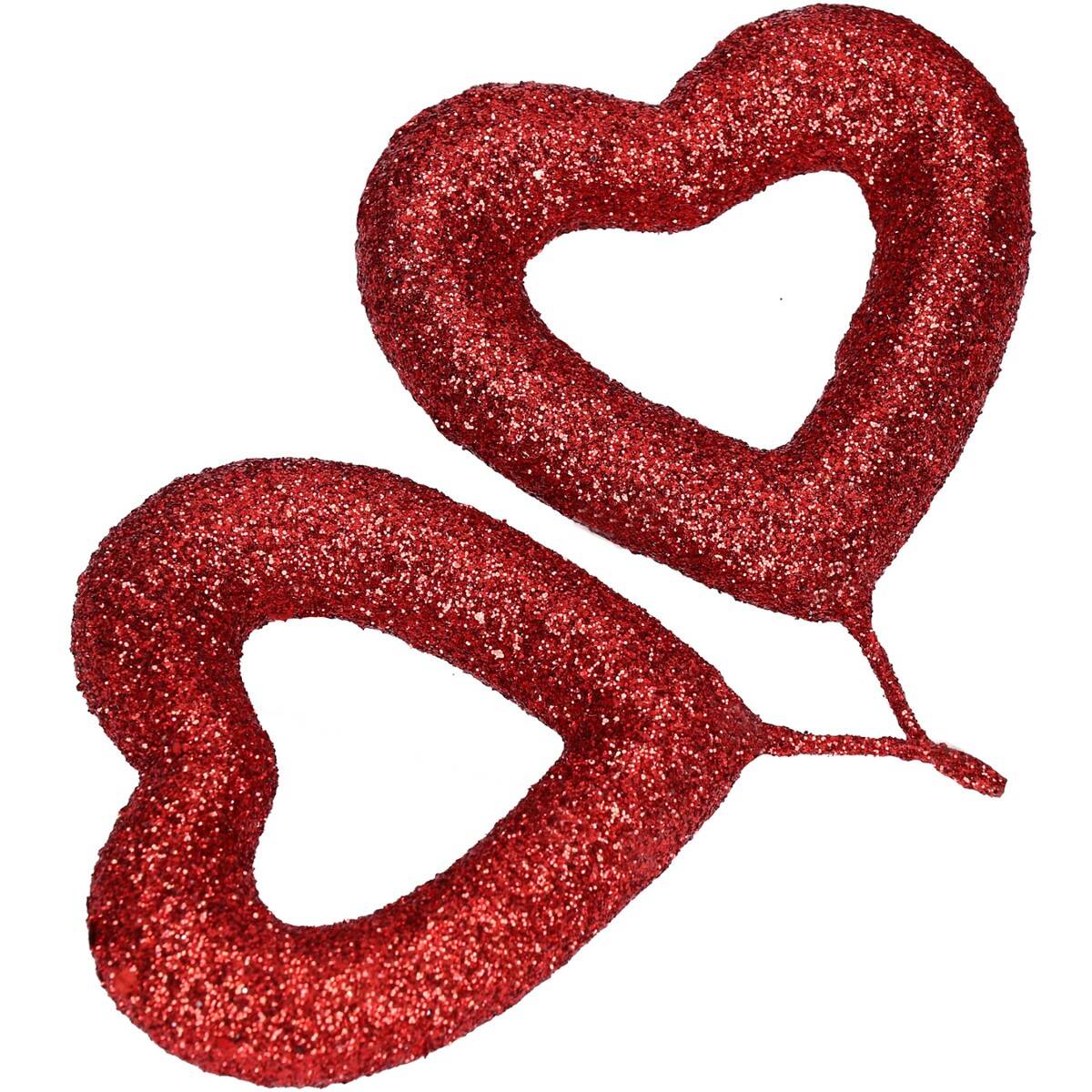 Czerwone serce brokatowe na piku 6cm 4sz (Zdjęcie 2)