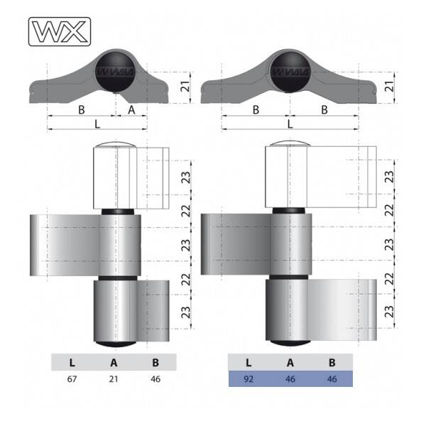 Zawias drzwiowy WALA WX 92mm 2T biały (Zdjęcie 2)