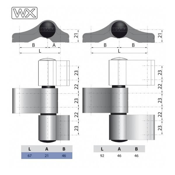 Zawias drzwiowy WALA WX 67mm 2T anoda (Zdjęcie 2)