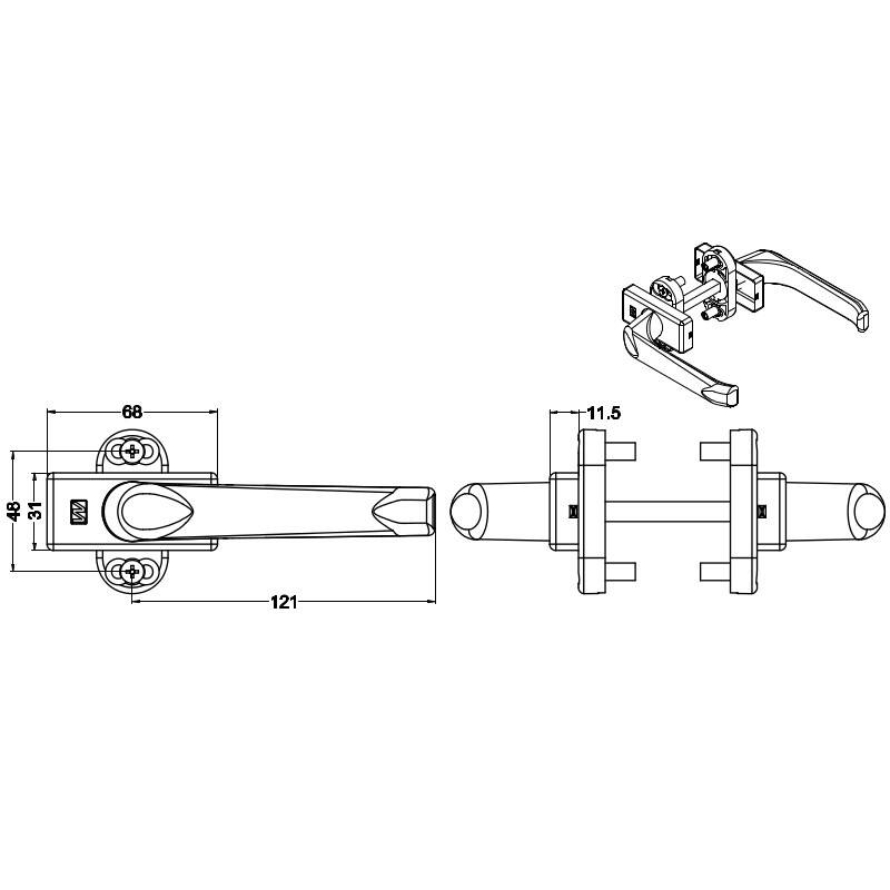 Klamka WALA H1 dzielona srebrna (Zdjęcie 2)