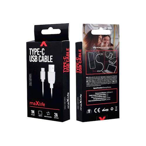 KABEL MAXLIFE QCH TYP C 2A 1M BIAŁY