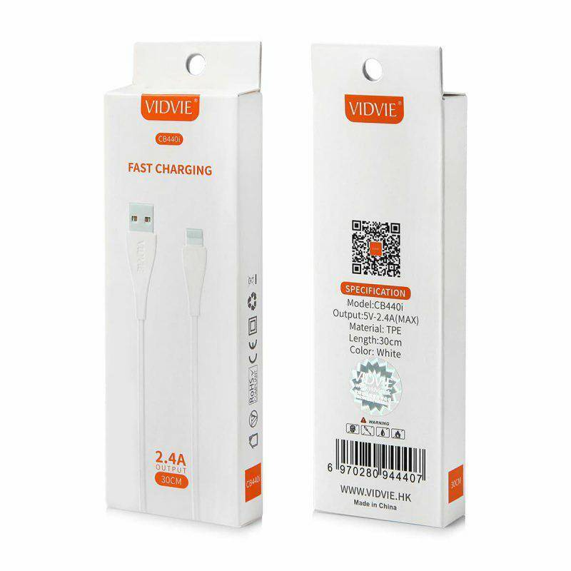 KABEL USB VIDVIE CB440 IPHONE 30CM BAŁY