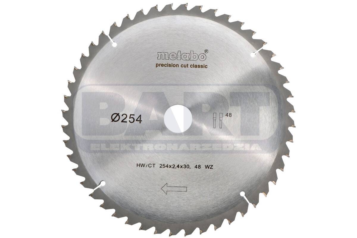 METABO Piła tarczowa „precision cut wood – classic”, 254x30, Z48 WZ 5° ujemny