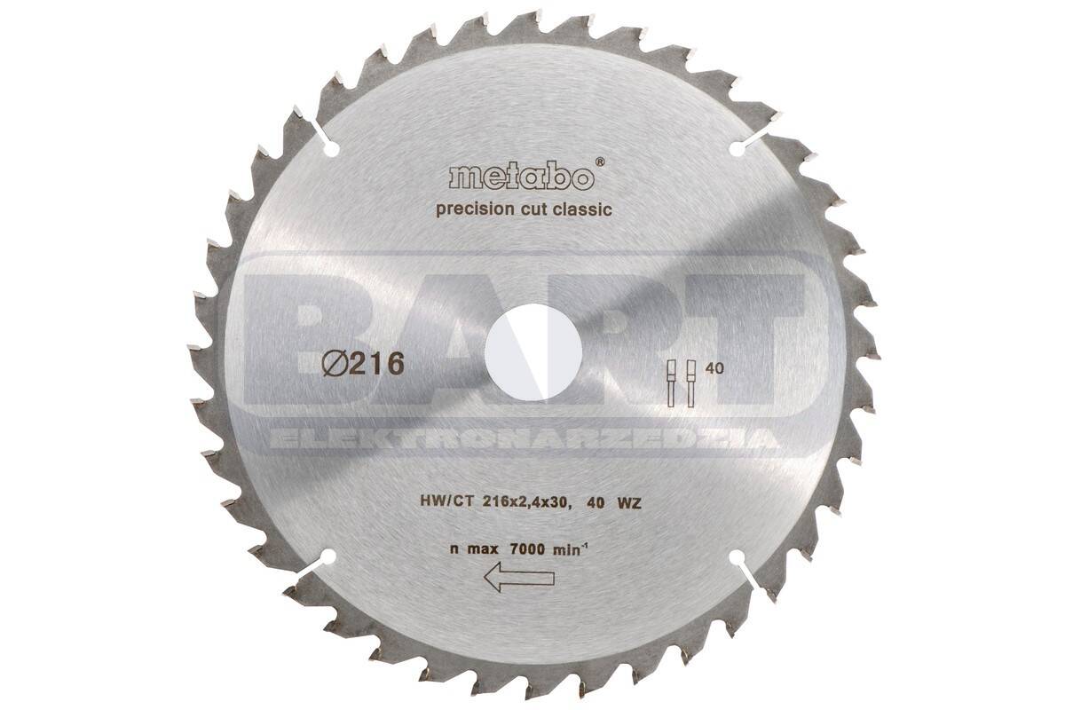 METABO Piła tarczowa „precision cut wood – classic”, 216x30 Z40 WZ 5° ujemny