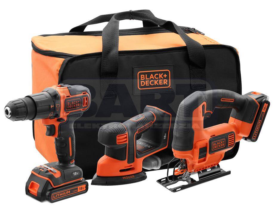 Black&Decker Zestaw Narzędzi akumulatorowych Wkrętarka z udarem + Wyrzynarka + Szlifierka MOUSE BCK31S1S
