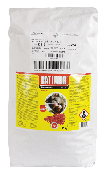 Ratimor / Bromadiolone granulat 10kg trutka na myszy i szczury (Zdjęcie 1)