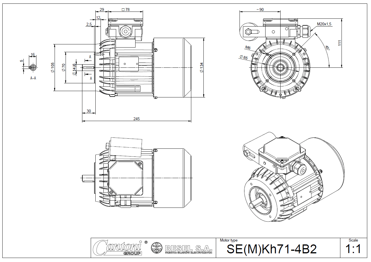 SILNIK SEMKh 71-4B2- 0,25 kW 1340 B14/2 (Zdjęcie 2)