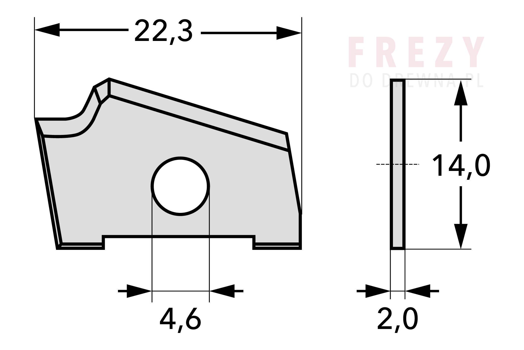 Nożyk HM profilowy 22,3x14x2 R=2 lewy do