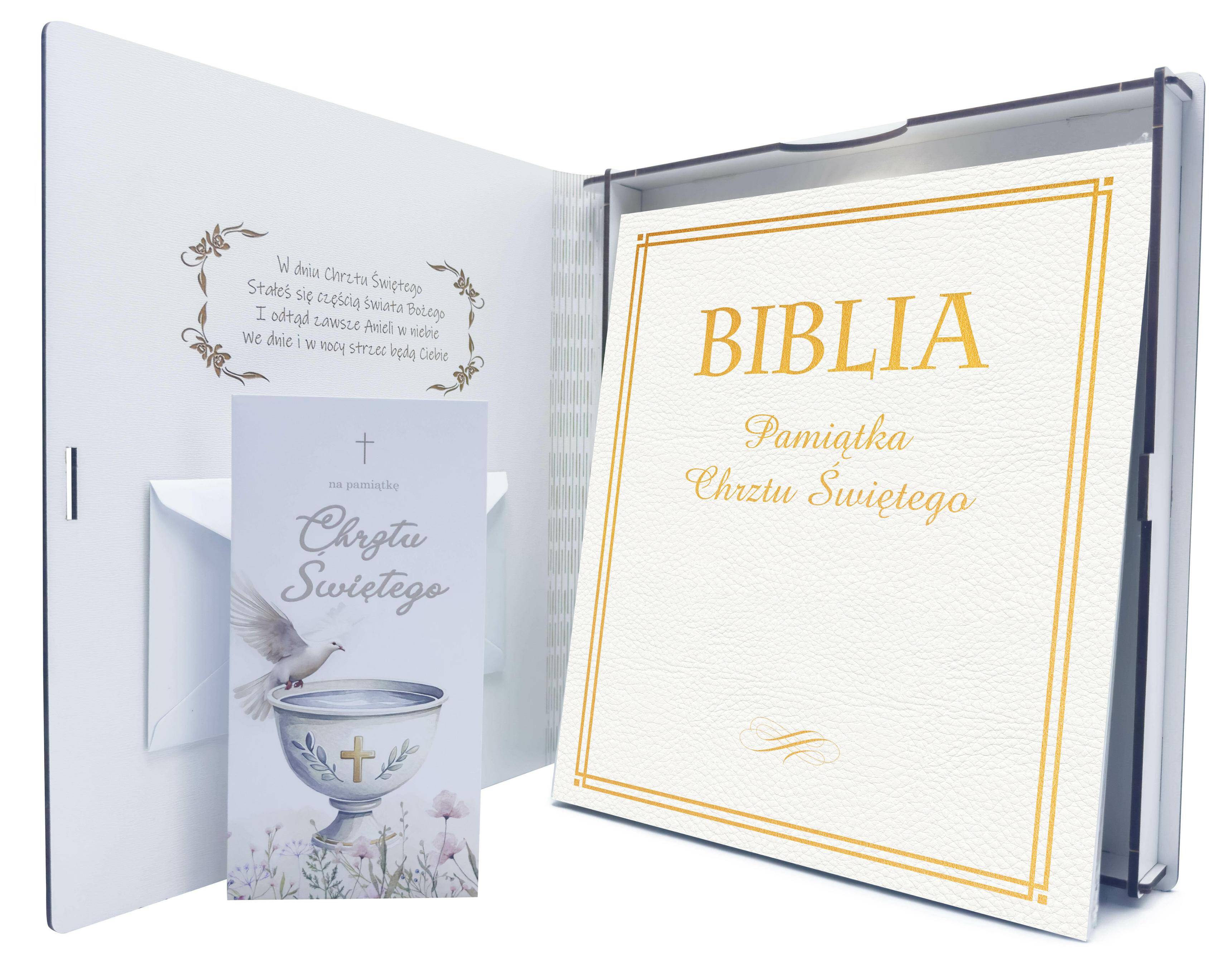 Biblia. Pamiątka Chrztu Św. Aniołek /złota + pudełko